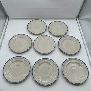 EUC Newcor Vineyard Saucers Japan  Cream & Blue Set of 8 Stoneware